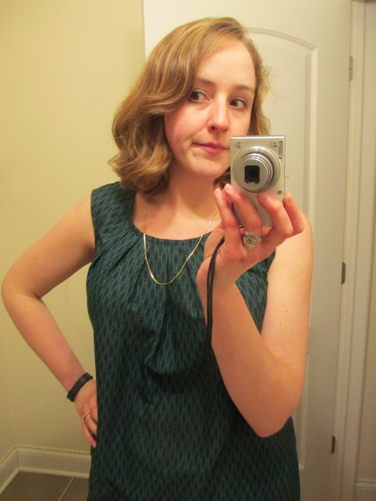 Here's a mirror selfie, so you can see the sweet pattern on my blouse.